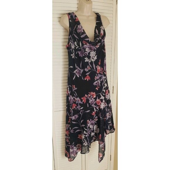 NEW CONNECTED APPAREL FLORAL CHIFFON HANDKERCHIEF HEM MIDI DRESS SZ 16 - Picture 2 of 7